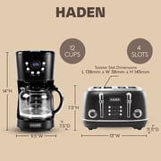 Haden Heritage 4 Slice Wide Slot Toaster & Coffee Maker, Black & Chrome