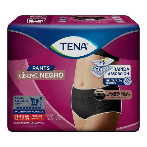 Ropa Interior desechable Tena Discret Black Talla Chica/Mediano 13pzas