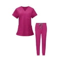 thumbnail image 4 of Uniformes de enfermería para mujer, conjunto exfoliante, ropa de trabajo de enfermera, pantalones superiores de enfermera, ropa de trabajo para SPA , Rosa claro rosa XL, 4 of 10