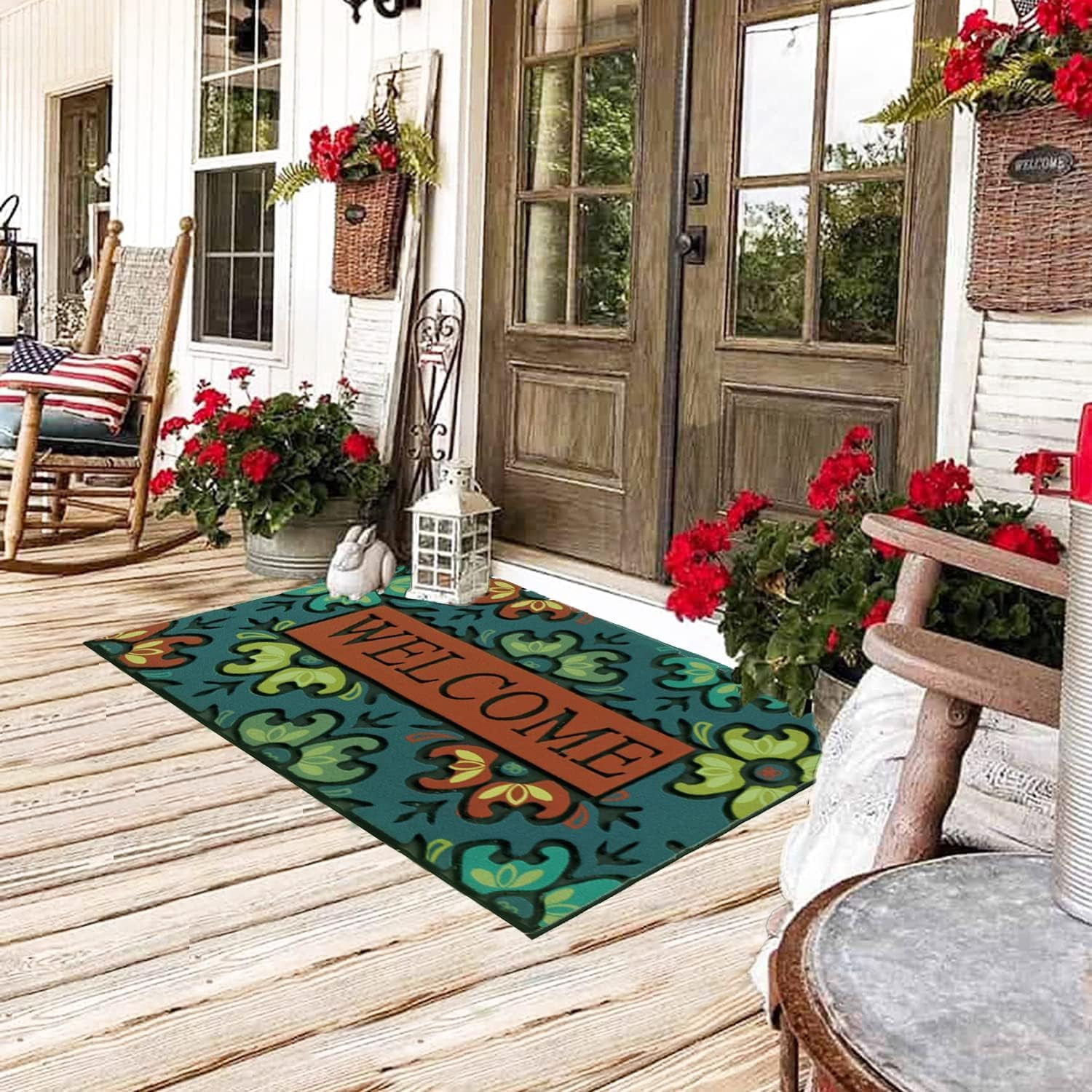 Door Mat Welcome Mat 18x 30 Inch Front Door Mat Outdoors for Home Entrance Outside Entry Way Doormat, Heavy Duty Non Slip Rubber Back Low Profile, Flower Welcome