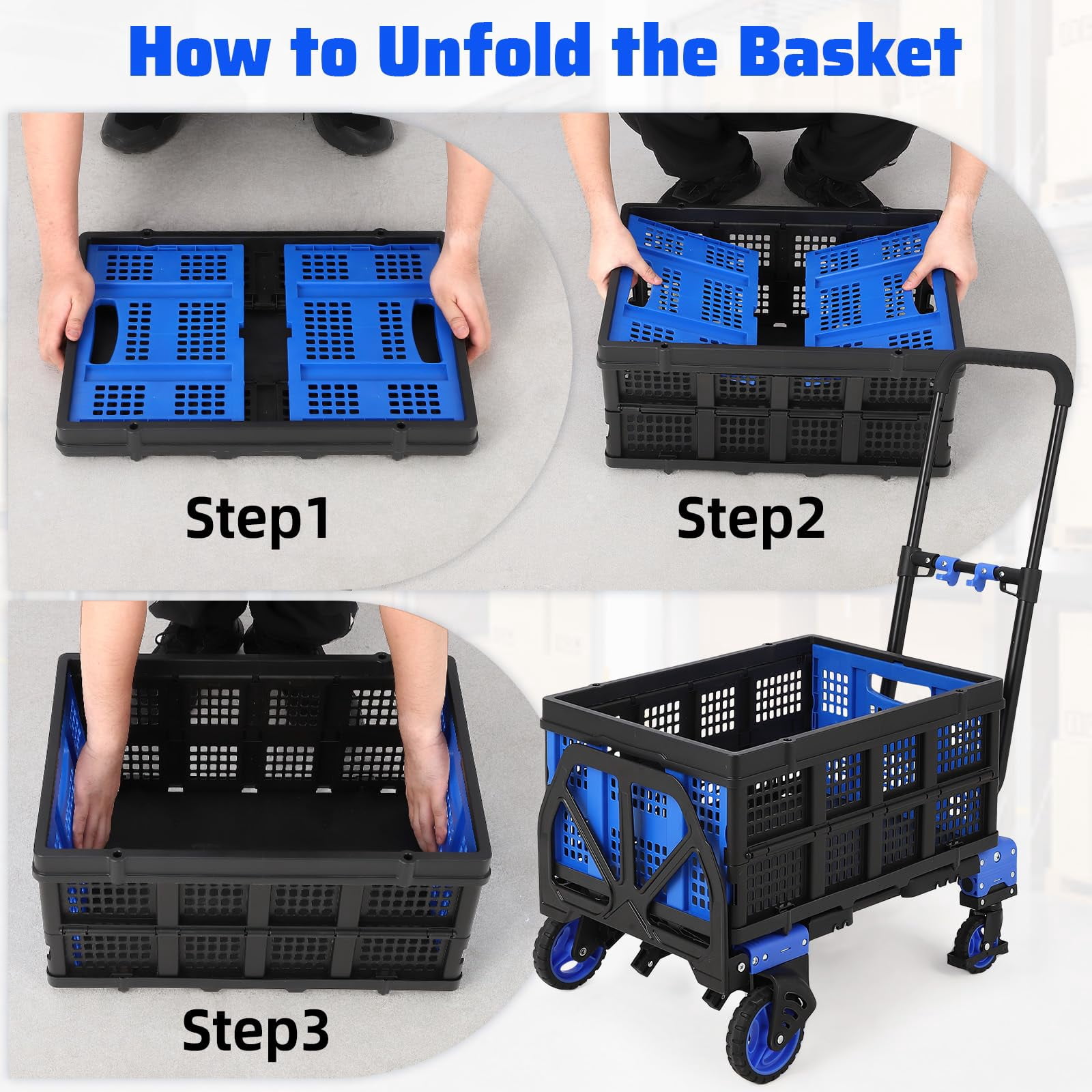 Danolapsi 2 in 1 Folding Hand Truck Dolly, Convertible Hand Truck with Foldable Basket, Portable Dolly Cart with Wheels, Retractable Handtruck Dolly for Luggage, Travel, Office