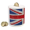 thumbnail image 2 of Union Jack Piggy Bank, Mosaic Tiles Inspired Design British Flag National Identity Culture, Ceramic Coin Bank Money Box for Cash Saving, 3.6" X 3.2", Royal Blue Red White, by Ambesonne, 2 of 4
