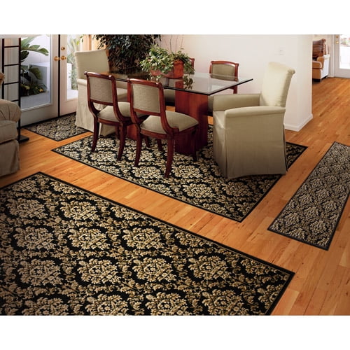 Damask 4Piece Rug Set, Black