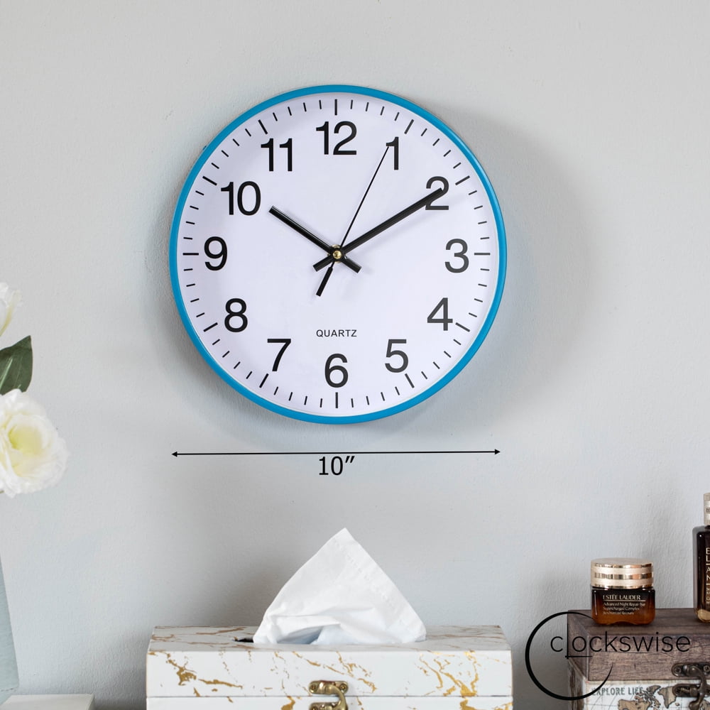 Clockswise Blue 10-In Analog Clock – Silent, Non-Ticking for Wall - Battery-Operated Perfect for Home Office, Farmhouse Kitchen, Entryways, Dining Rooms and Bedroom Decor, School and Bathroom Clock