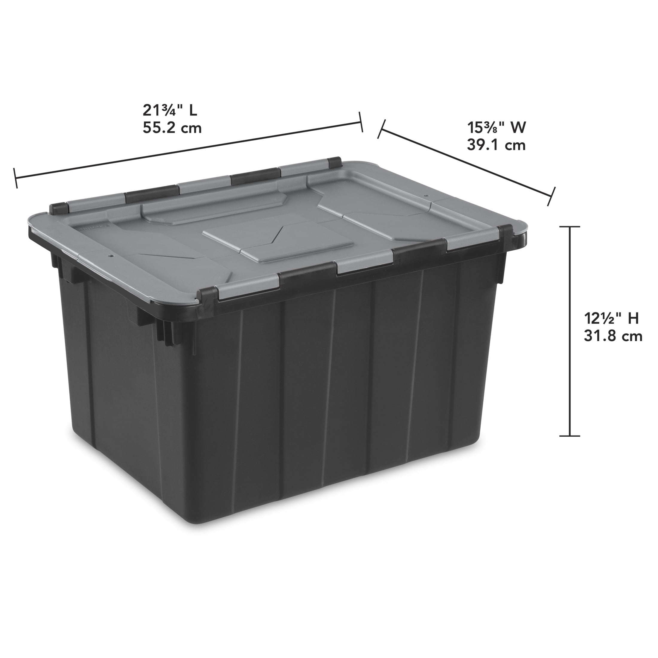 Sterilite Small Hinged Lid Industrial Storage Bin, 12 Gallon Rugged Plastic Storage Tote, Dark Gray