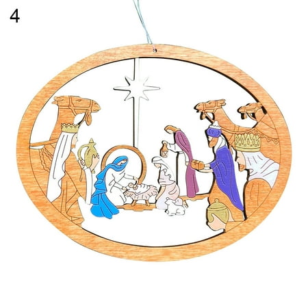 

ActFu Xmas Tree Pendant with Lanyard Hollow Design Shatterproof Jesus Nativity Hanging Ornaments for Festival