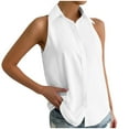 thumbnail image 2 of Homenesgenics Summer Clearance Womens Tops Clearance under $10 Womens Tops Plus Size Women's Casual Solid Color Sleeveless Button-up Tops Shirts White L, 2 of 7