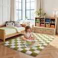 thumbnail image 2 of ZENELESS Checkered Fluffy Area Rugs for Living Room,4x6 Soft Plush Carpet for Bedroom Bedside Kids Teen Dorm Nursery Home Decor,Creamy White and Green, 2 of 7