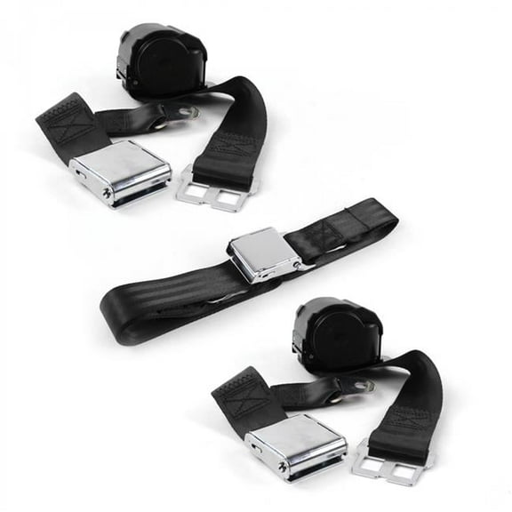SafeTBoy 665831 Airplane 2 Point Black Retractable Bench Seat Belt Kit with 3 Belts for 1928-1932 Early Cars