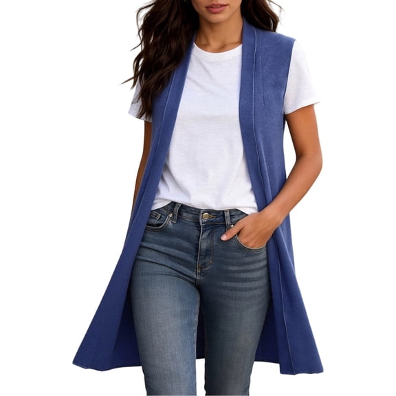 Bibifish Womens Knit Vest Cardigan Sweaters Sleeveless Maxi Length Relaxed Fit Open Front With Pockets Cardigans