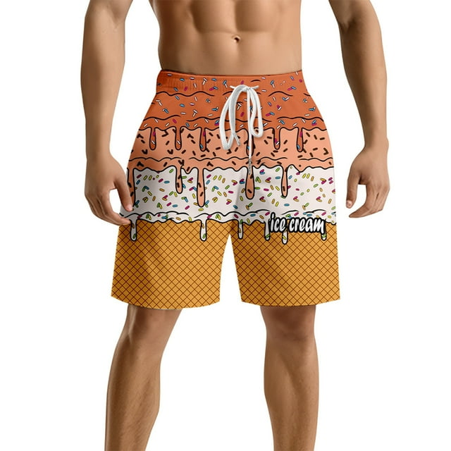 Shorts de Plage Coupe Ample Décontractée avec Imprimé pour Surf Homme Orange S
