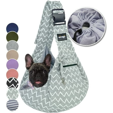 Hgudesign Pet Dog Sling Carrier - Mesh Travel Safe Sling Bag Carrier for Dogs s-Hands Free Pet Bag-Buckle net Pocket pet Bag (Grey)