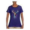 thumbnail image 2 of Wild Bobby, Colorful Paint Splatter Deer Head, Animal Lover, Womens Graphic Tees, Purple, Medium, 2 of 3