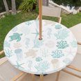 thumbnail image 6 of Round Outdoor Tablecloth with Umbrella Hole and Zipper, Teal Coastal Fitted Table Cover with Elastic Edge for 45-54 Inch, Nautical Summer Beach Coral Sea Turtle Waterproof Patio Tablecoths for Picnic, 6 of 9