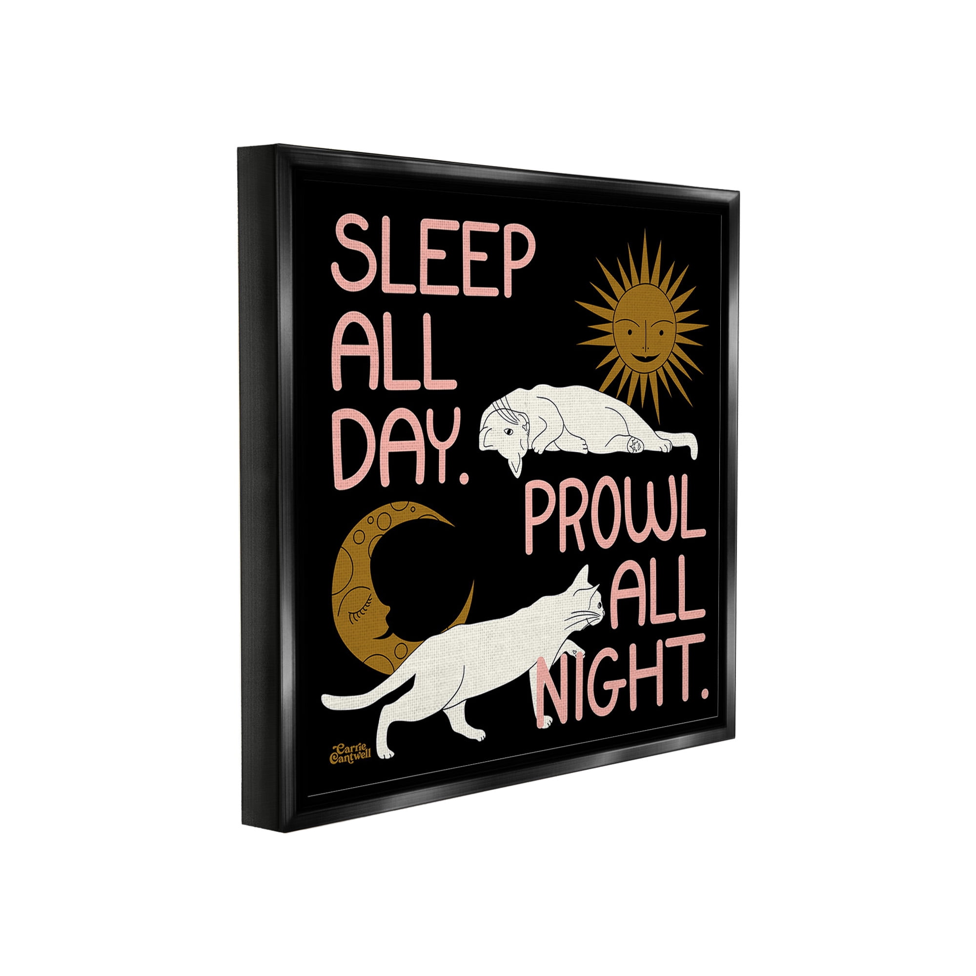 Stupell Industries Night & Day Cats Animals & Insects Painting Black Floater Framed Canvas Art Print Wall Art, 25 x 25