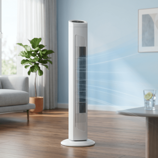 Alvantor 32-Inch Oscillating Tower Fan with Remote, 3 Speeds, 3 Modes and 7.5-Hour Timer, White