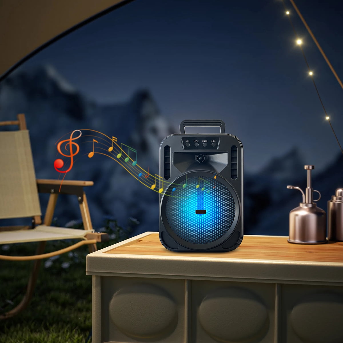 2PC 4000W Bluetooth Wireless Speaker with 6.5" Woofer, Heavy Bass, LED Party Lights, Rechargeable PA System with Handle, TWS/USB/TF/AUX/FM for Indoor & Outdoor , Camping & Home Parties