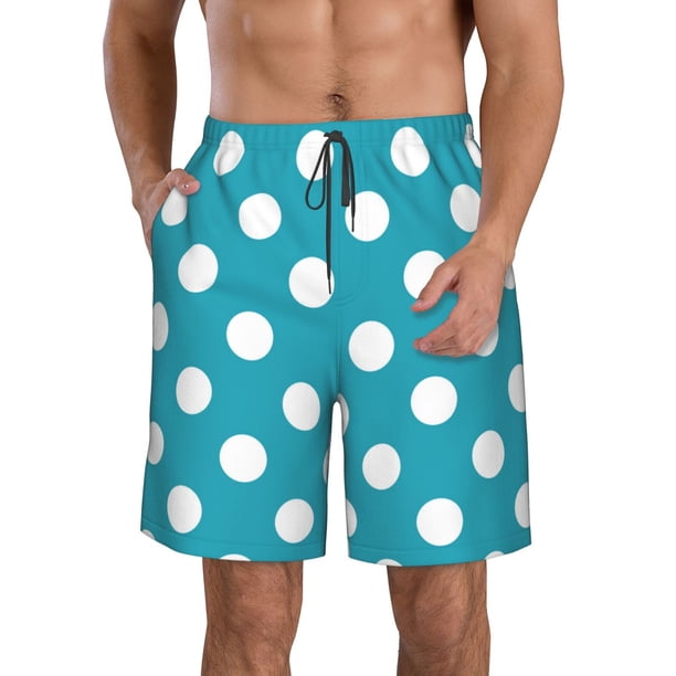 Fotbe Sky Blue And White Polka Dot Trajes de Baño Estampados para Hombre, Shorts de Verano de Secado Rápido, Ropa de Playa, Bañadores-Medium