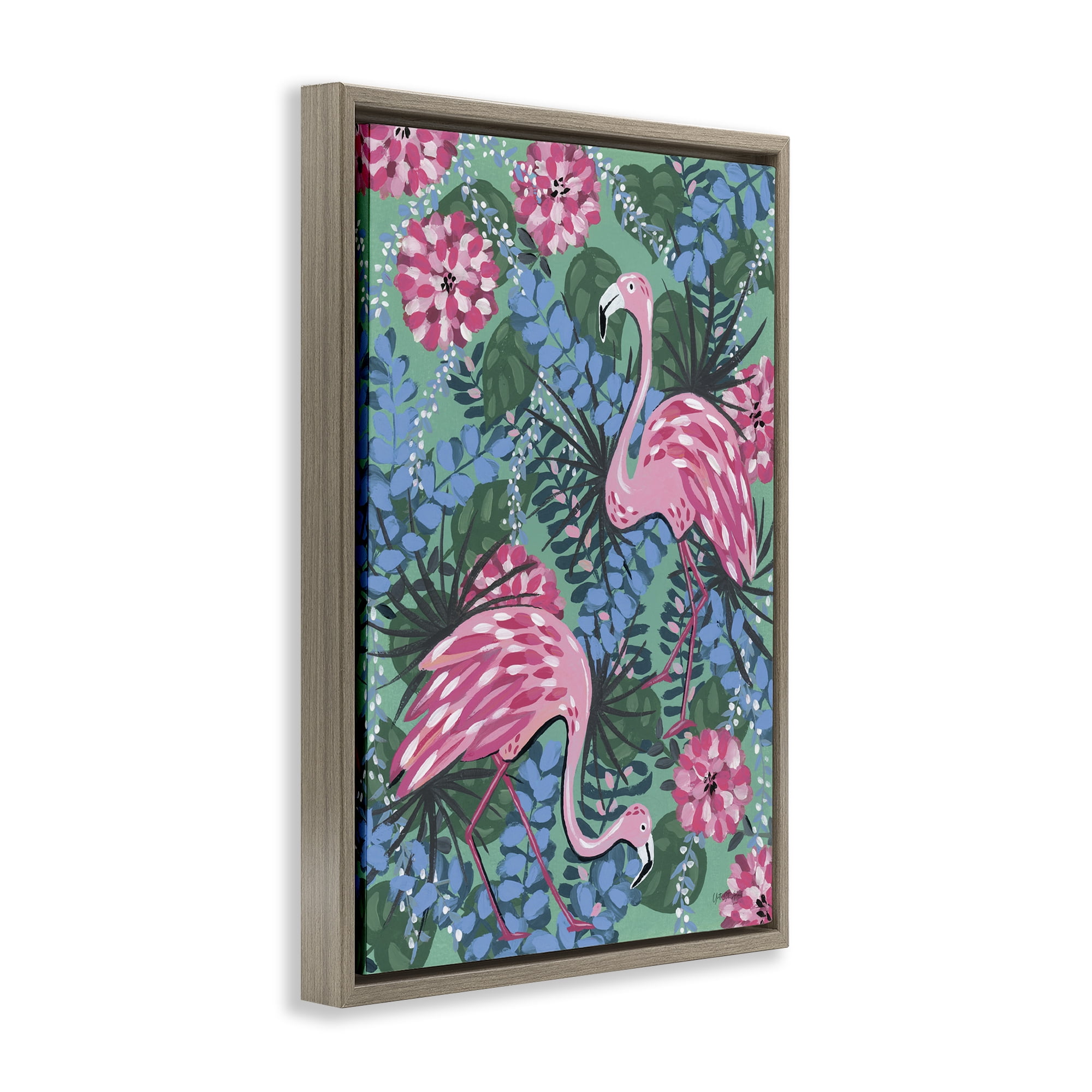 Stupell Industries Maximalist Flamingos Pattern Animals & Insects Painting Brown Floater Framed Canvas Art Print Wall Art, 21 x 31