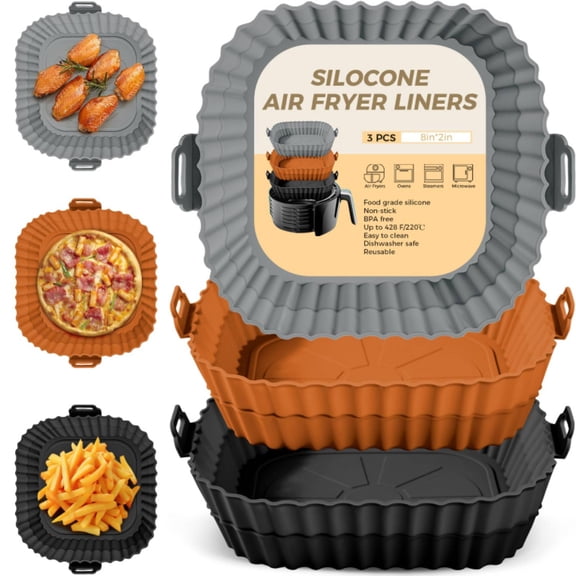 WeiDongzhuo 3 Pack Silicone Air Fryer Liners for 3.6 - 6.8 QT, Square Airfryer Liners Reusable