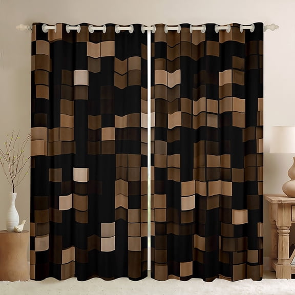 Manfei Teens Honeycomb Geometric Curtains Pack of 2 (42x84 Each), Brown Chic Abstract Curtains Blackout, Rectangle Square Bedroom Curtains, Curtains and Drapes Room Decor