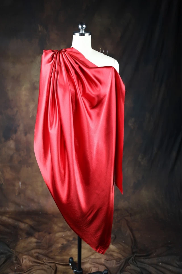BUTTERFLY- Red Satin Charmeuse Fabric By The Yard 392