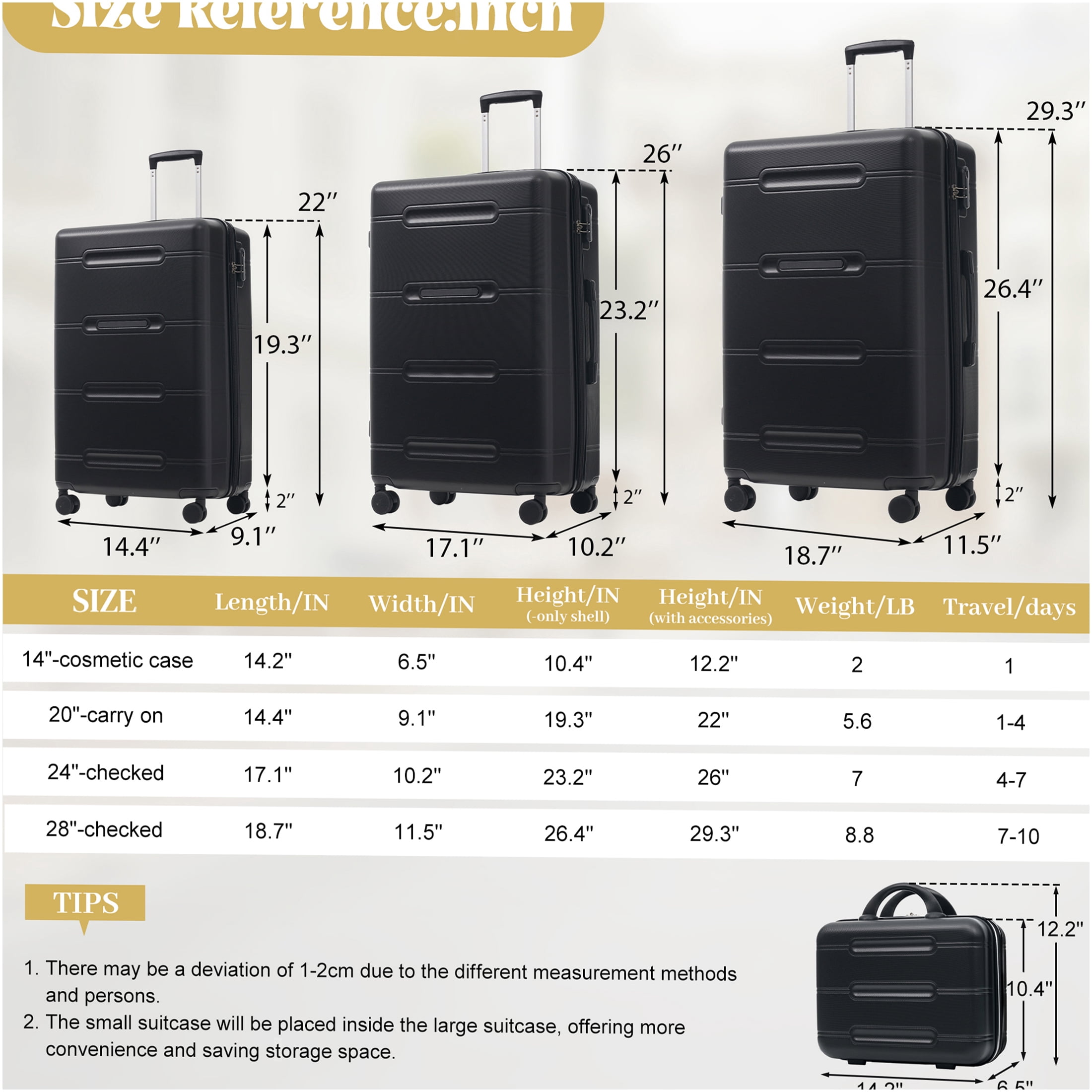 JERFIT 6-Piece ABS Hardshell Luggage Set with TSA-Approved Lock, 360° Spinner Wheels, Lightweight Suitcase Travel Set Includes Carry-On, Checked Bag, Duffel & Toiletry Bag