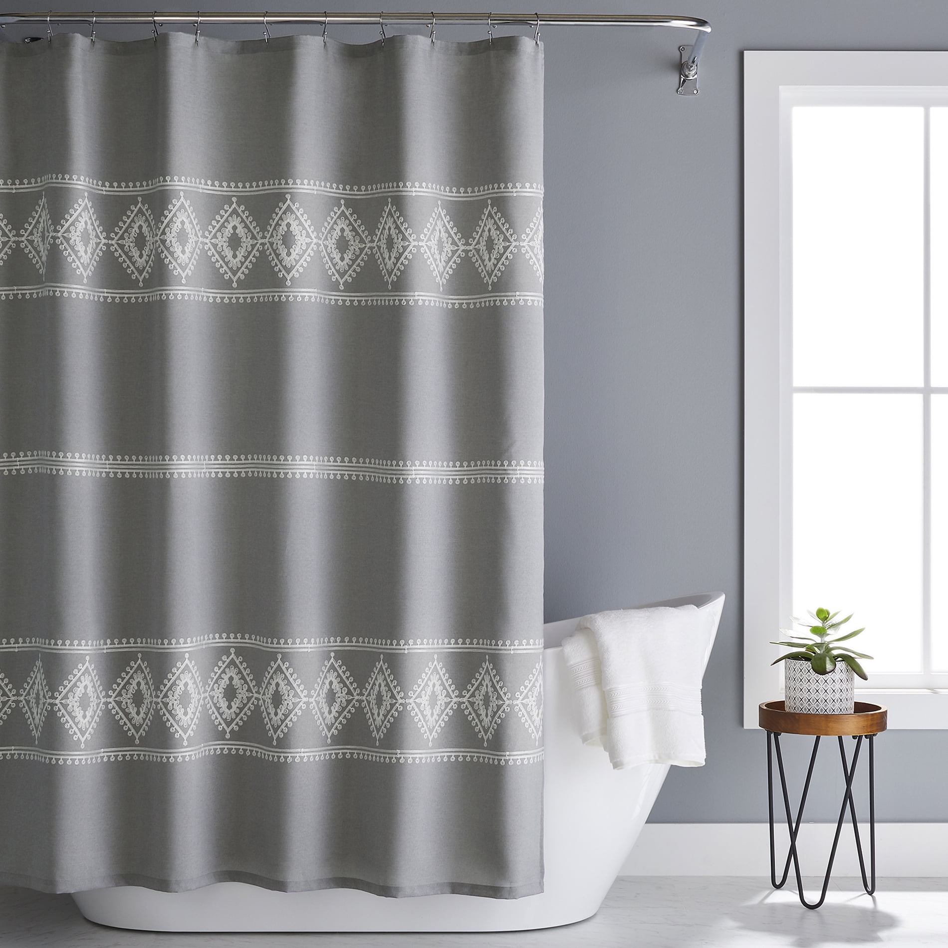 NEW Hookless ez on Ogee Tan taupe print Shower Curtain with Peva Liner 