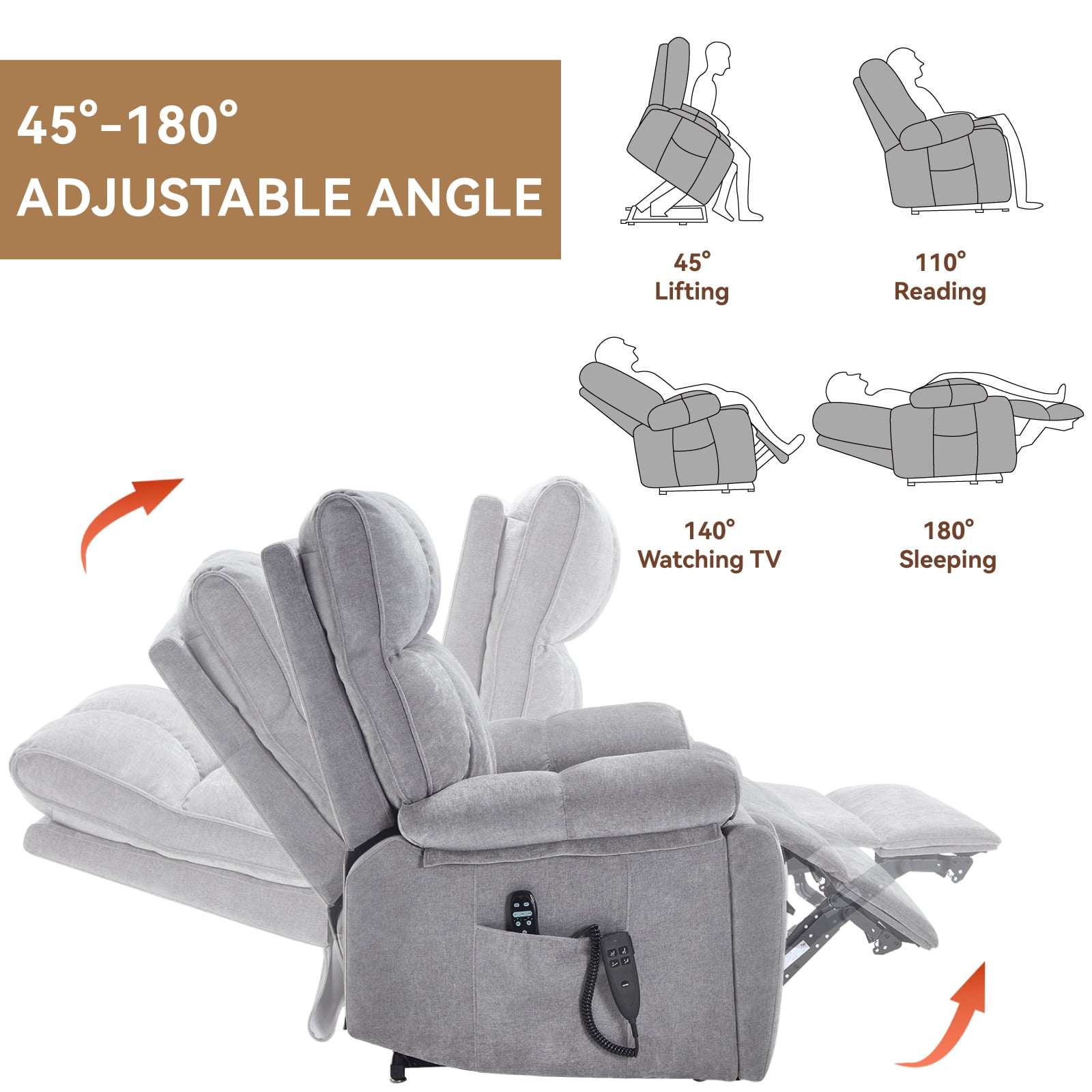 Alvantor Large Power Lift Recliner Chair for Elderly Dual Motor Chenille Electric Recliners Chair with Massage and Heat for Living Room Gray