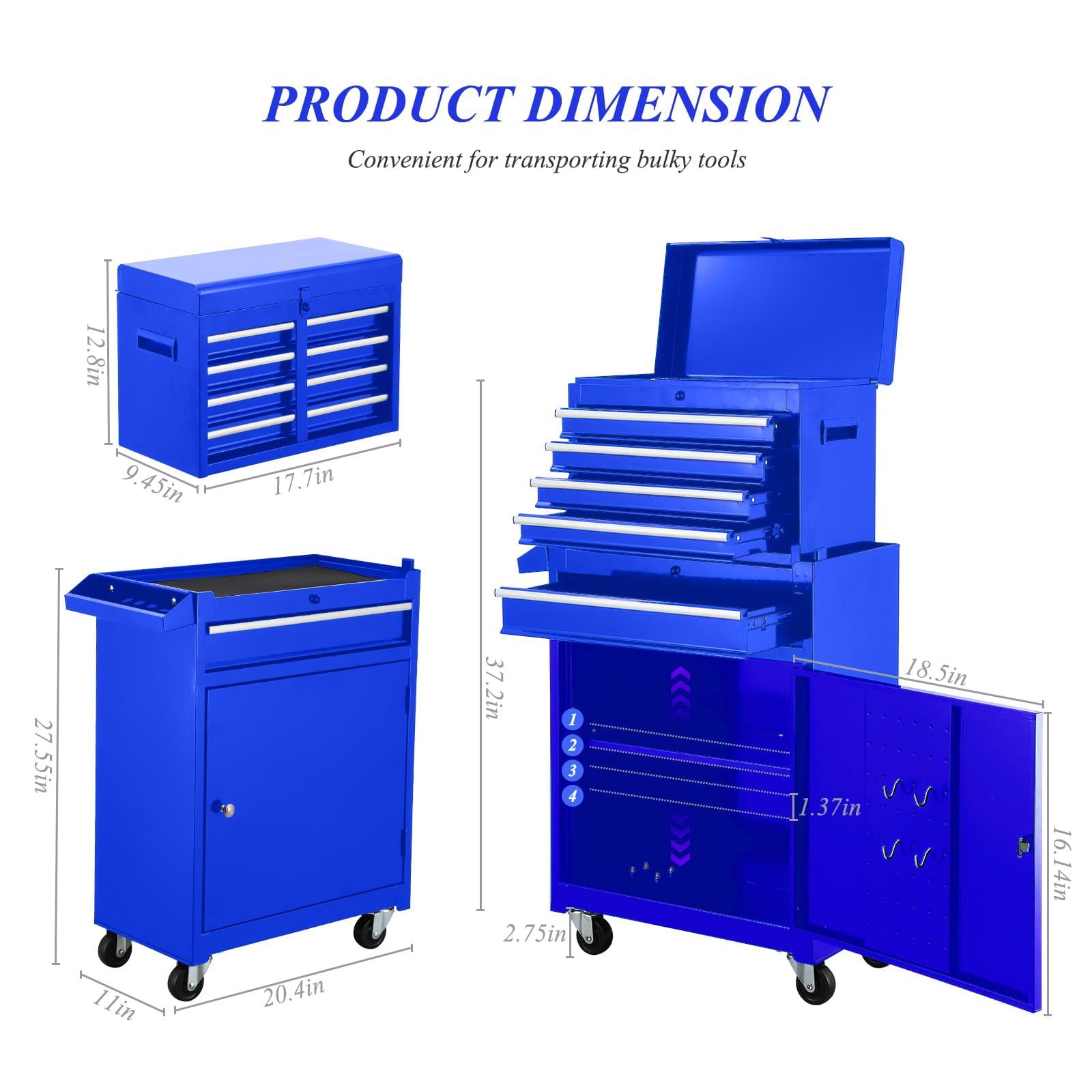POVANLI  Detachable 5-Drawer Rolling Tool Chest with Bottom Cabinet and One Adjustable Shelf/Locking System for Garage Workshop Warehouse Repair Shop