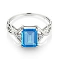 thumbnail image 2 of Gem Stone King 925 Sterling Silver Swiss Blue Topaz and White Topaz Women Engagement Ring (2.54 Cttw, Emerald Cut 9X7MM, Gemstone Birthstone, Size 6), 2 of 5