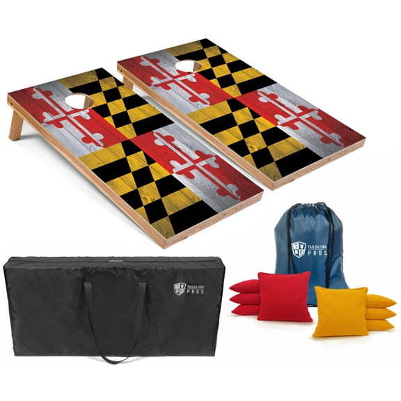 Tailgating Pros Regulation Cornhole Boards Flag Set - Includes 8 Bean Bags, Carrying Cases, and 4'x2' Corn Hole Toss Game - Optional LED Lights