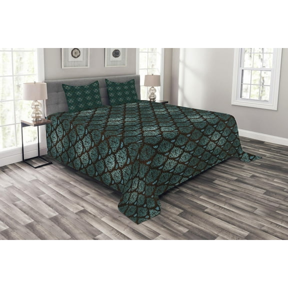 Ambesonne Brown and Blue Quilted Bedspread Set 3 Pcs, Grungy Swirls, Queen Size, Teal Brown Pale Blue