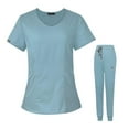 thumbnail image 3 of Conjunto de uniforme exfoliante para mujer, conjunto de uniformes de enfermería para parte y pantalón, para el cuidado de mascotas Azul claro, 3 of 8