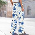 thumbnail image 4 of WTOBBY Women's Floral Print Wide Leg Pants with Deep Pockets, High Waist Drawstring Comfort Trousers for Casual and Outdoor Wear,Blue 2XL, 4 of 6