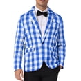 thumbnail image 1 of INSPIRAR CHIC Traje de Día del Padre para Hombre, Blazer de Un Solo Botón de Cuadros Gingham, Ajuste Regular, Solapa M Azul Blanco, 1 of 5