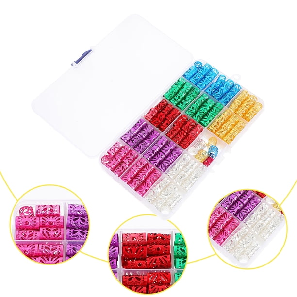 IDEANATEGRATE 170Pcs DIY Hair Tube Beads Assorted Color Hollow Hair Braiding Supplies for Festival Style