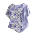 thumbnail image 2 of CHGBMOK Blouses Grande Taille pour Femmes Été Décontracté Col Rond Manches Courtes Imprimé Floral Blouses Grande Taille Hauts Été Plage Hauts en Liquidation, 2 of 5