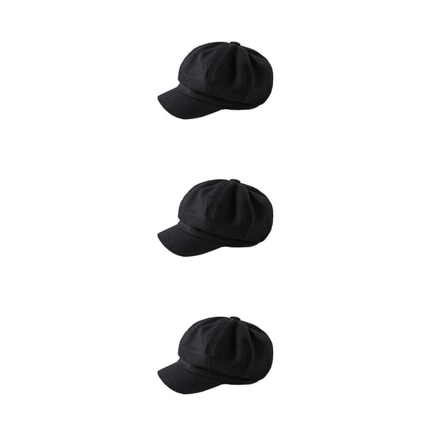 Qarigey Gorras con visera Boina de lana Tacto cómodo Buena elasticidad Sombreros octogonales ligeros clásicos Sombrero con diseño de visera Negro 3Conjunto