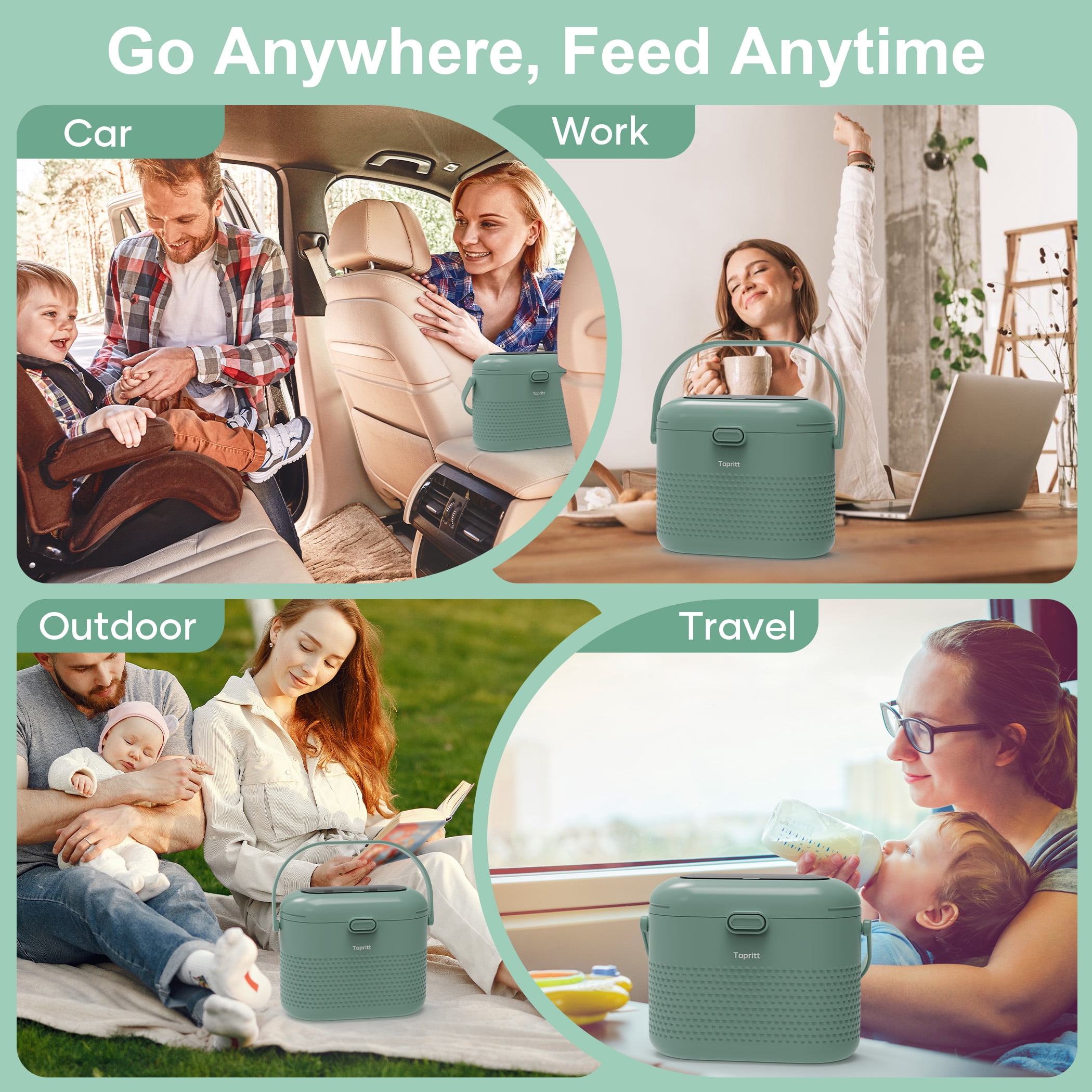 Topritt Portable Breast Milk Cooler Bottle, Mom Breastfeeding Outdoor Travel, 24 Hour 360°Continuous Cooling, 20oz Breastmilk Chiller, with 2 BPA Free Baby Bottles for Storage