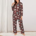 thumbnail image 2 of Pofeuu Mountain Adventure Badges Print Womens Pajamas Set Long Sleeve Sleepwear Button Down Nightwear Soft Pj Lounge Sets Button Down Pajamas Women-Large, 2 of 7