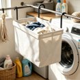 thumbnail image 5 of Hanging Fabric Laundry Basket with Metal Hooks, Woven Clothes Hamper for Bathroom Bedroom, Rod Mounted Storage Basket with Handles, 5 of 6