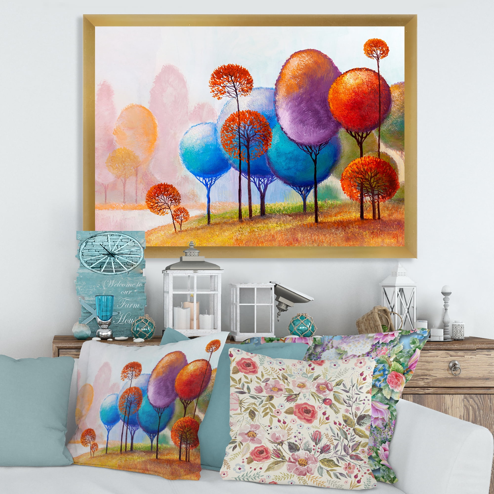 Designart 'Colourful Trees Abtract Impression III' Traditional Framed Art Print