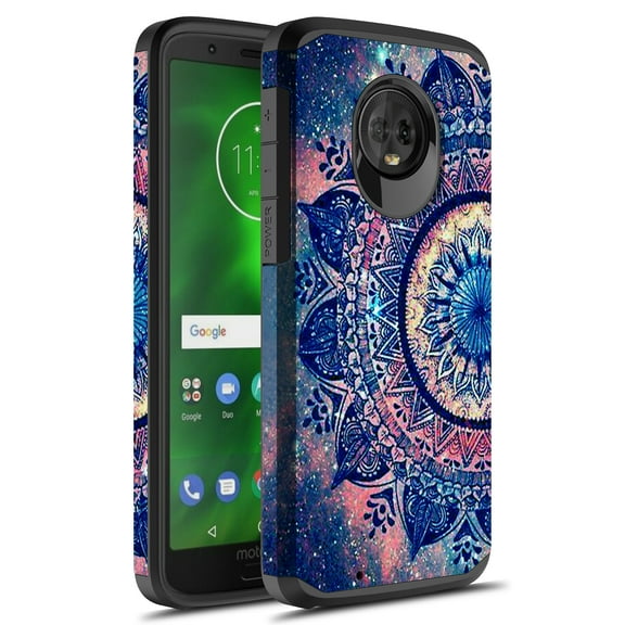 Moto G6 Case, KAESAR Hybrid Dual Layer Shockproof Hard Cover Graphic Fashion Cute Colorful Silicone Skin Case for Motorola Moto G 6th Generation (Mandala)