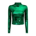 thumbnail image 6 of Harpily Clearance Women's Sweaters Women's Metallic Liquid Mock Neck Turtleneck Crop Top Long Sleeve/Sleeveless Tank Top T Shirt, 6 of 6