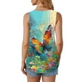 thumbnail image 3 of Oplxuo Womens Butterfly Floral Printed Tank Tops Crewneck Pleated Dressy Flowy Blouse Casual Summer Sleeveless Loose Tunic T-Shirts, 3 of 5