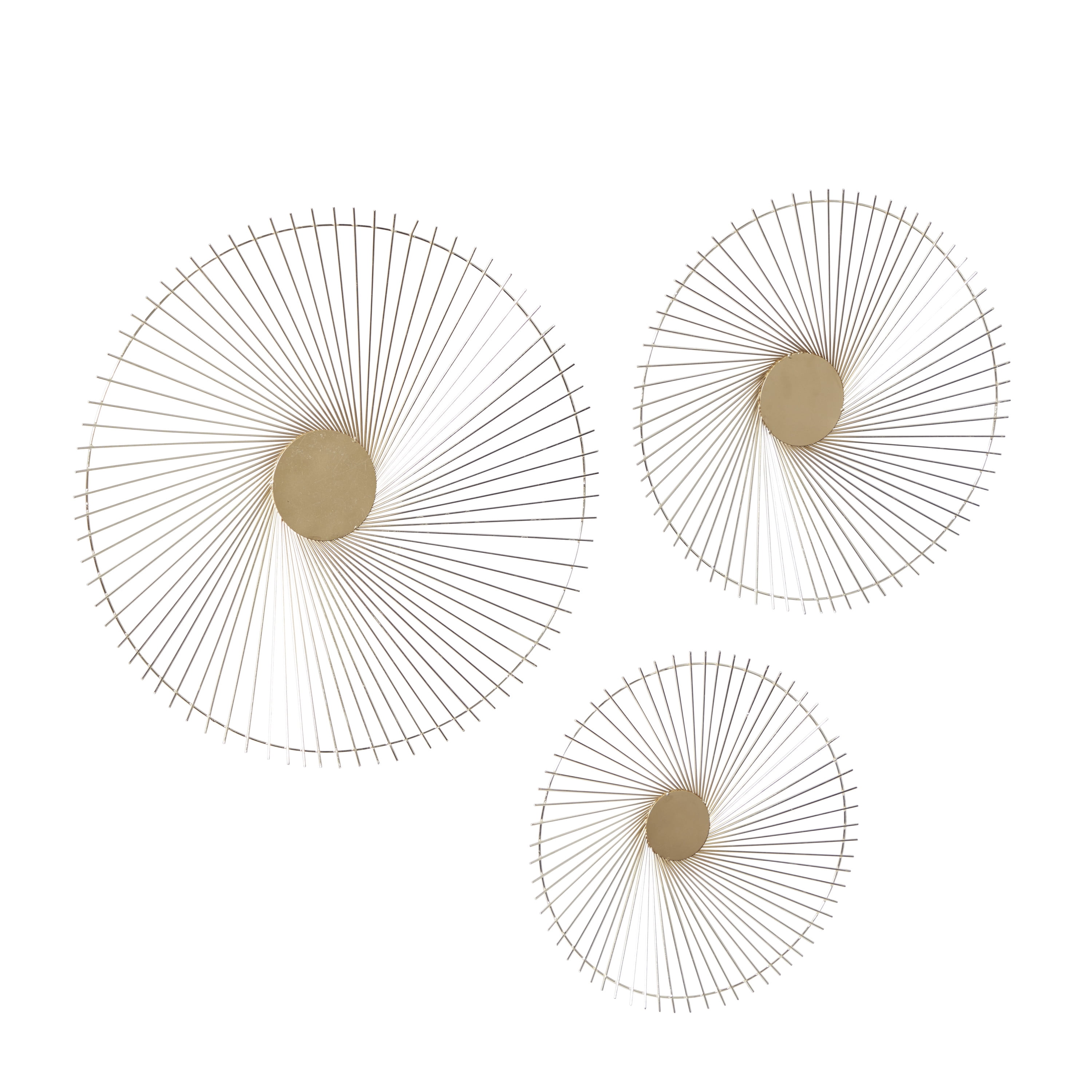 DecMode Gold Metal Radial Sunburst Wall Decor (3 Count)