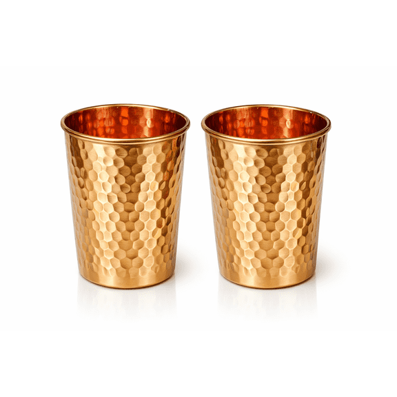 Hammered Copper Drinking Glasses Set of 2, 11 oz (312 ml) Pure Copper Tumblers, Ayurvedic Water Glass, Handcrafted Design
