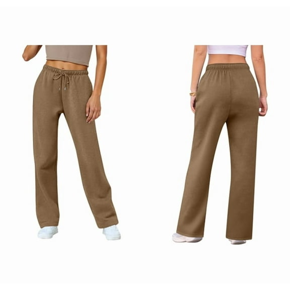 YDDIAN Womens Wide Leg Sweatpants Plain High Waisted Oversized Wide Leg Pants Straight Leg Drawstring Fall Cute Work Sweatpants with Pockets Camel L