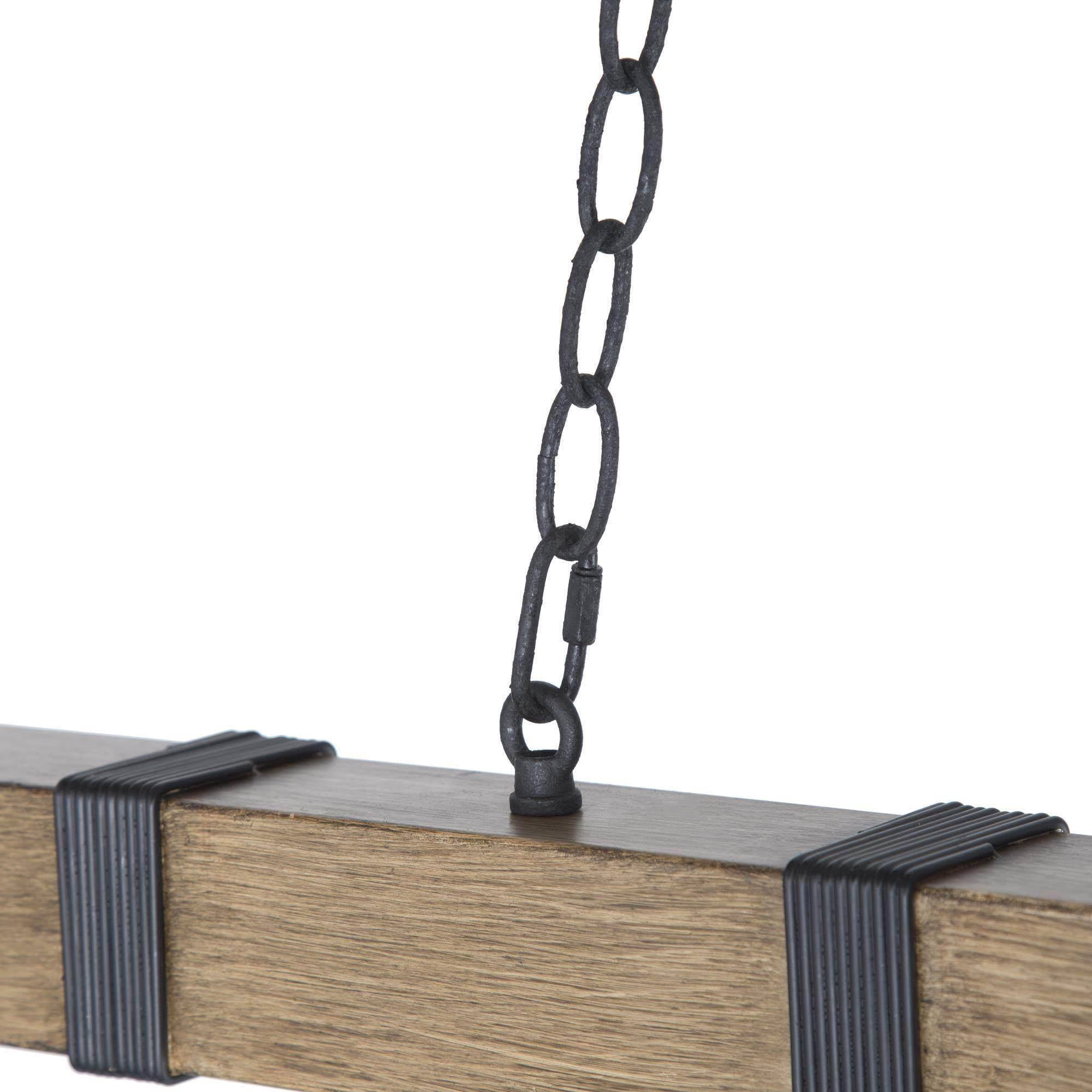LNC 5-Light Brown Wood and Black Bare Bulb LED Farmhouse Linear Chandelier